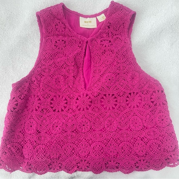 Anthropologie Maeve Solid Eyelet Crochet Top and Shorts Set Size 10 Fuchsia - Picture 7 of 16